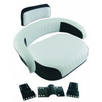 International Harvester 1066 Embossed Black and White Vinyl Seat with Brackets and Unassembled International Harvester 1066 Embossed Black and White Vinyl Seat with Brackets and Unassembled